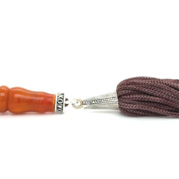 KOMBOLOIS Horn brown oval with tassel, 19 beads