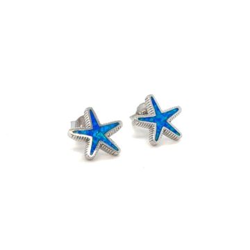 Starfish earrings with blue artificial opal, silver (925°)