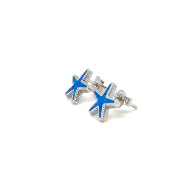 Starfish earrings with blue artificial opal, silver (925°)