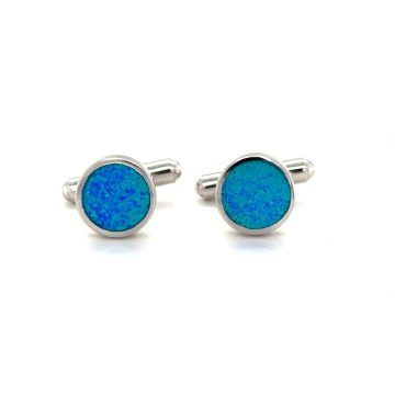 Cufflinks, silver (925°), Round with artificial opal