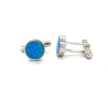 Cufflinks, silver (925°), Round with artificial opal