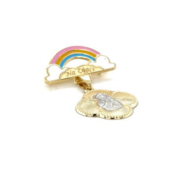 Children’s rainbow safety pin “Να ζήσει” with amulet Virgin Mary, gold K9 (375°)