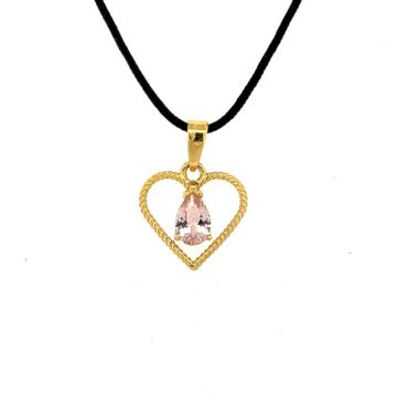 Heart pendant with pink zircon and black cord, K9 gold (375°)