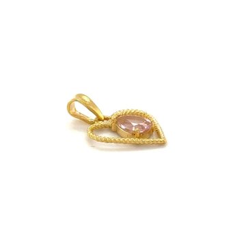 Heart pendant with pink zircon and black cord, K9 gold (375°)