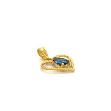 Heart pendant with london blue zircon and black cord, K9 gold (375°)