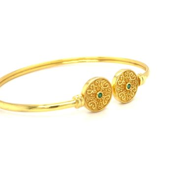 Byzantine round handcuff with green zircon, gold-plated silver (925°)