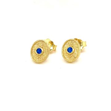 Byzantine earrings oval with blue zircon, gold-plated silver (925°)