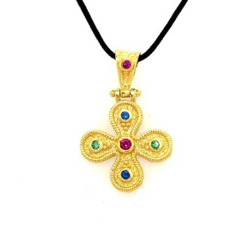 Byzantine cross with colorful zircon, gold plated silver (925°)