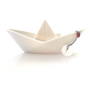 TREIS GRAMMES Christmas ceramic boat 2025 big, white, 21,5 x 10,5 cm