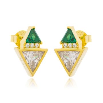 JOOLS Women’s earrings with white and green zircon , gold plated silver (925°)