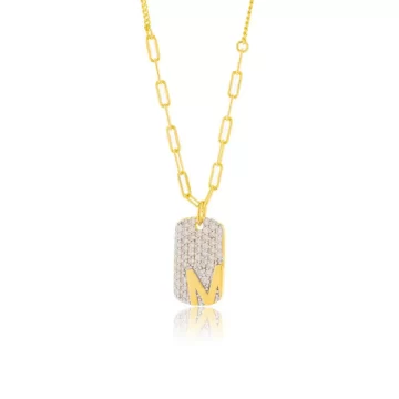 JOOLS Women’s necklace, monogram M with white zircon, gold plated silver (925°)