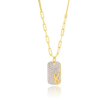 JOOLS Women’s necklace, monogram K with white zircon, gold plated silver (925°)