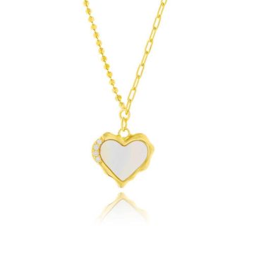 JOOLS Women’s heart necklace with mother-of-pearl and white zircon ,Gold plated silver (925°)