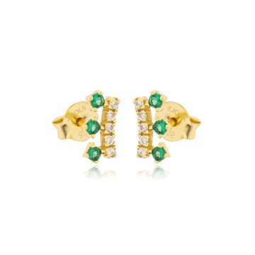 JOOLS Crown earrings with white and green zircon , gold plated silver (925°)