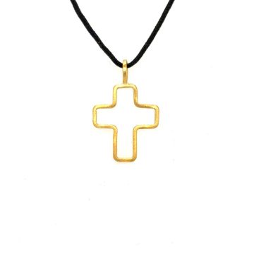 Cross with black cord, gold K14 (585°)