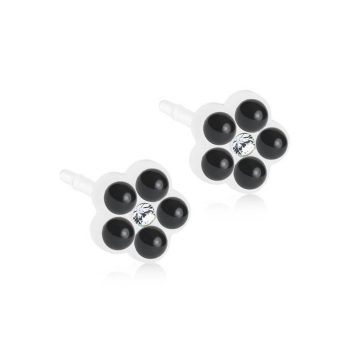 BLOMDAHL Earrings ,Medical Plastic,Daisy Pearl Jet, 6mm, 295C