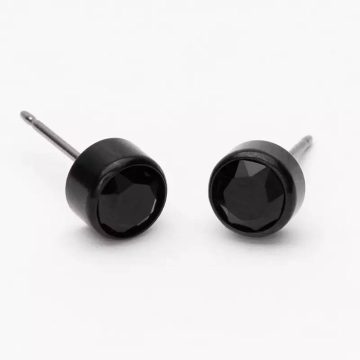 BLOMDAHL Earrings, Black Medical Titanium, Bezel Black, 6 mm, 347D