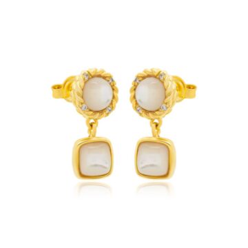 JOOLS ATELIER Women’s earrings with white zircon and mother-of-pearl stones, gold-plated silver (925°), SE1517-2.1