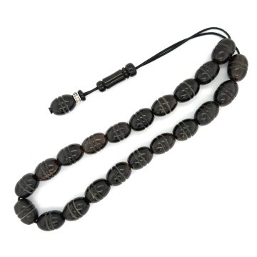Kombolois black carved horn, 21 beads