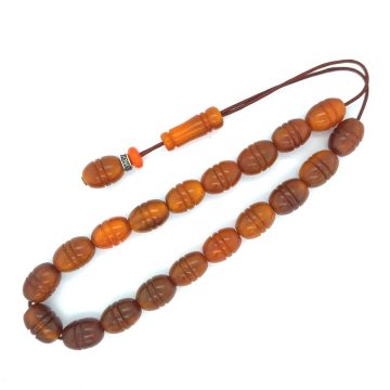 KOMBOLOIS Horn carved brown, 19 beads
