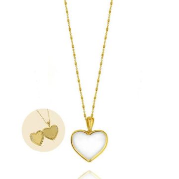 GREGIO Enamel heart locket necklace, gold-plated silver (925)